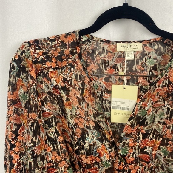 Anthropologie See U Soon Bohemian Floral Green Khaki Mini Robe Dress Sheer - Sm - Picture 7 of 16